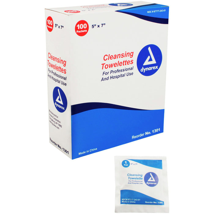Dynarex 1301 Cleansing Towelettes, 5" x 7"