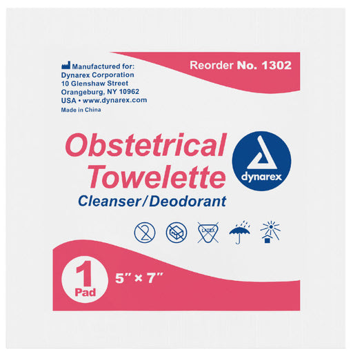 Dynarex 1302 Obstetrical Towelettes, 5" x 7"
