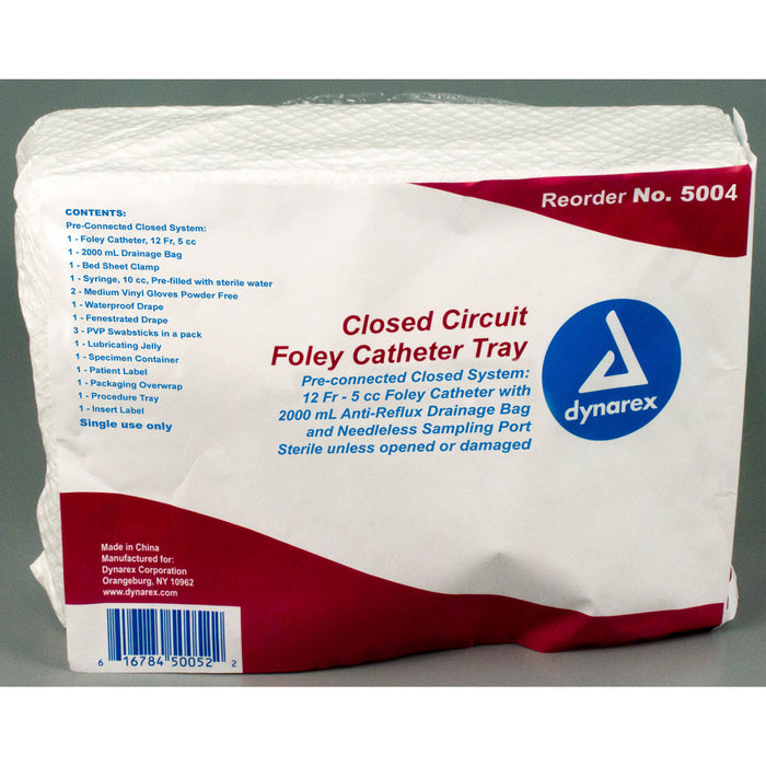 Dynarex 5004 Closed Circuit / Closed System Foley Catheter Tray, 12 Fr