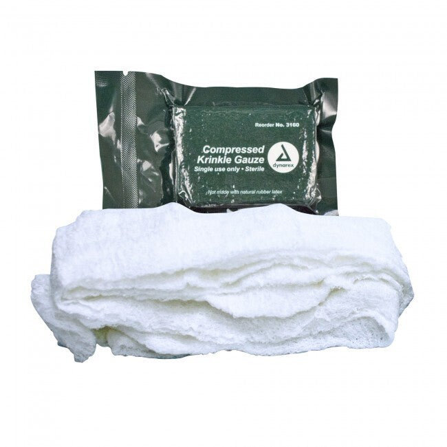 Dynarex 3160 Compressed Krinkle Gauze Bandage - Sterile, 4.5" x 4.1 yd