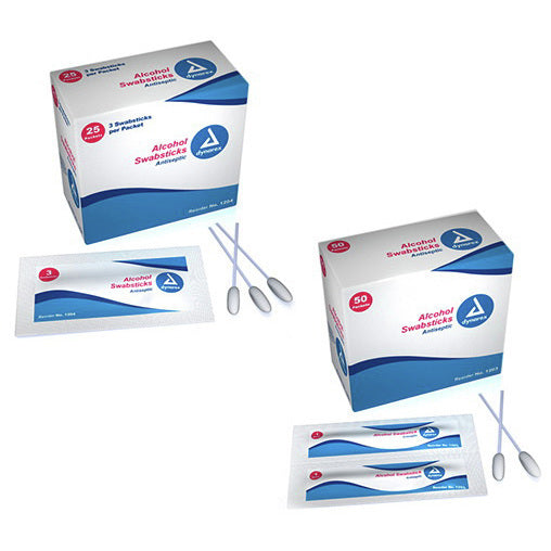 Dynarex 1204 Alcohol Swabsticks, 4", 3 Swabsticks per Packet