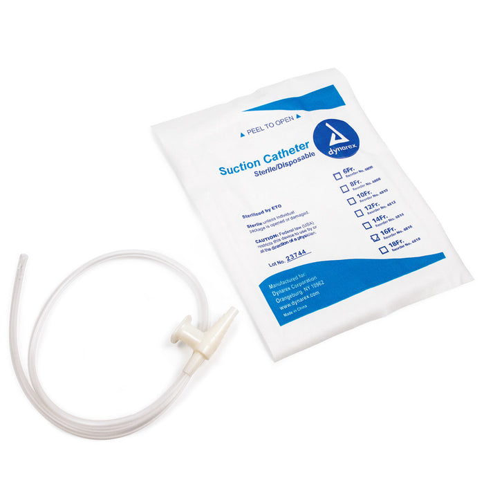 Dynarex 32005 Single Suction Catheter - Graduated with Control Valve, 16 Fr, Adult