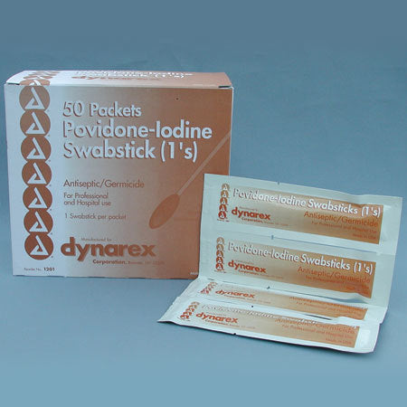 Dynarex 1202 Povidone Iodine Swabsticks, 3 Swabsticks per Packet