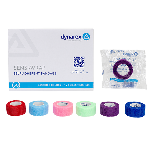 Dynarex 3215 Sensi Wrap, Self-Adherent - Latex Free, 1" x 5 yd Assorted