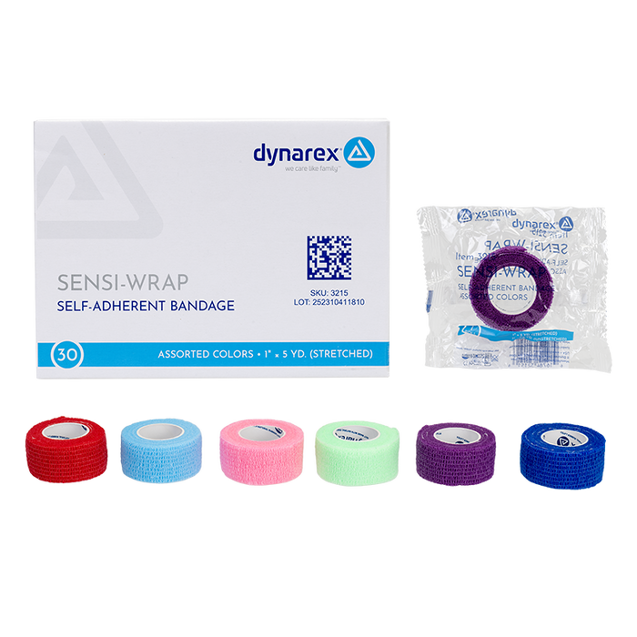 Dynarex 3215 Sensi Wrap, Self-Adherent - Latex Free, 1" x 5 yd Assorted