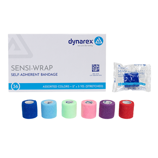 Dynarex 3216 Sensi Wrap, Self-Adherent - Latex Free, 2" x 5 yd Assorted