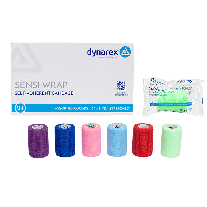 Dynarex 3217 Sensi Wrap, Self-Adherent - Latex Free, 3" x 5 yd Assorted