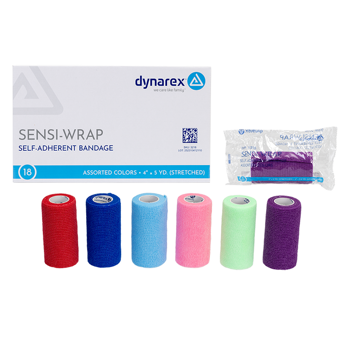 Dynarex 3218 Sensi Wrap, Self-Adherent - Latex Free, 4" x 5 yd Assorted