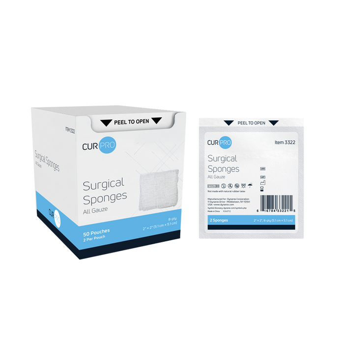 Dynarex 3322 Surgical Gauze Sponge - Sterile 2's, 2" x 2" 8 Ply
