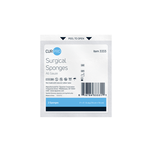 Dynarex 3333 Surgical Gauze Sponge - Sterile 2's, 3" x 3" 12 Ply