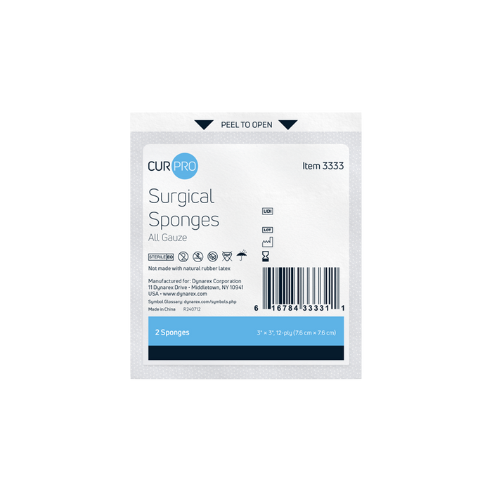 Dynarex 3333 Surgical Gauze Sponge - Sterile 2's, 3" x 3" 12 Ply