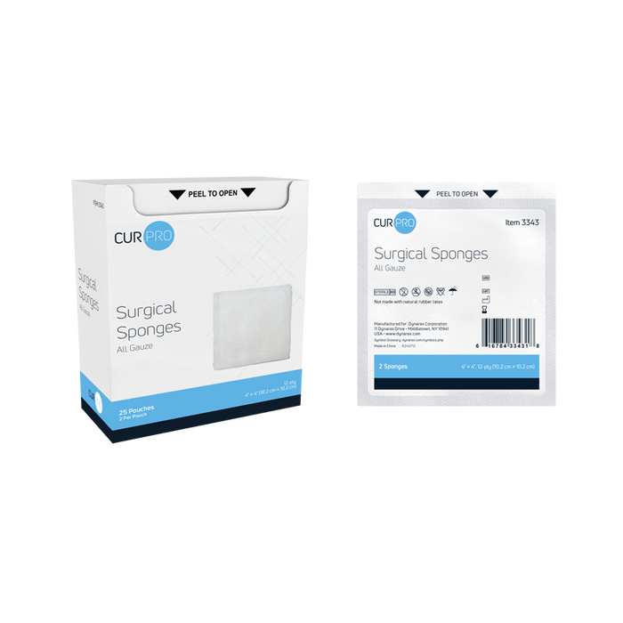 Dynarex 3343 Surgical Gauze Sponge - Sterile 2's, 4" x 4" 12 Ply