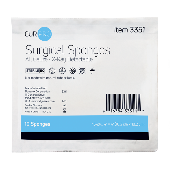 Dynarex 3351 Surgical Gauze Sponge - Sterile, X-Ray Detectable, 4" x 4"