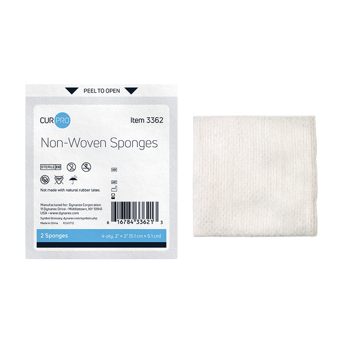 Dynarex 3362 Non-Woven Sponge - Sterile 2's, 2" x 2" 4 Ply
