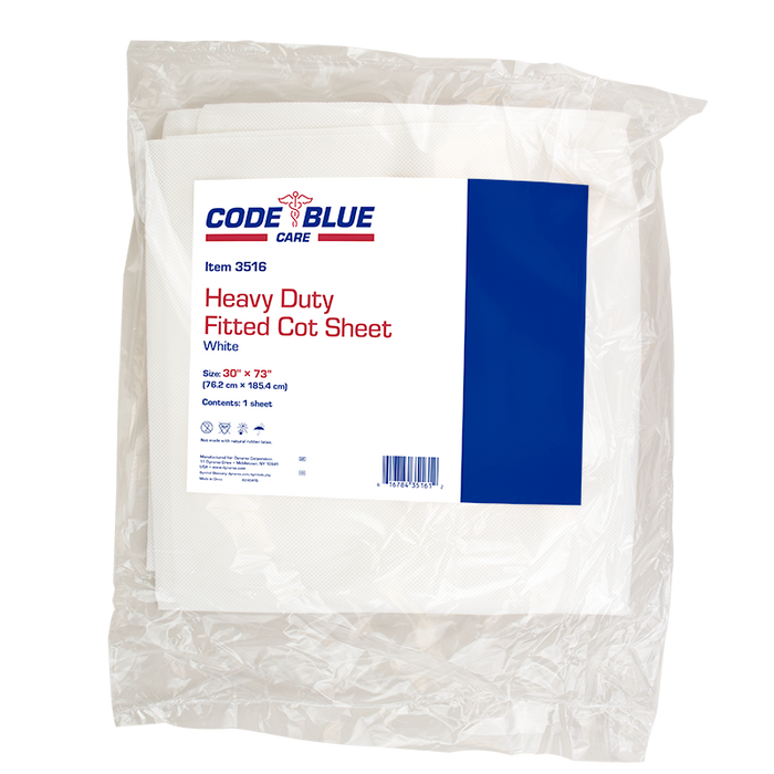 Dynarex 3516 Heavy Duty Fitted Cot Sheet, 30" x 73", White