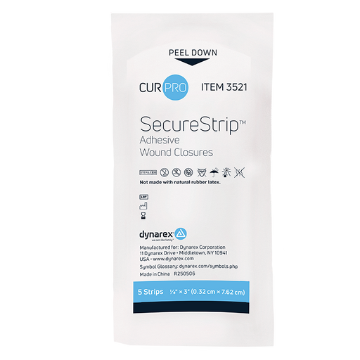 Dynarex 3521 SecureStrip Adhesive Wound Closures - Sterile, 1/8" x 3"