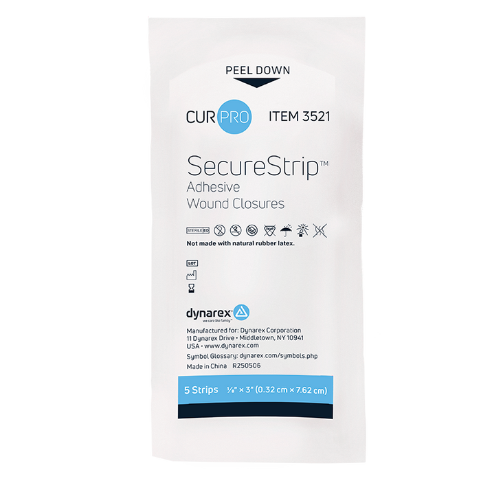 Dynarex 3521 SecureStrip Adhesive Wound Closures - Sterile, 1/8" x 3"
