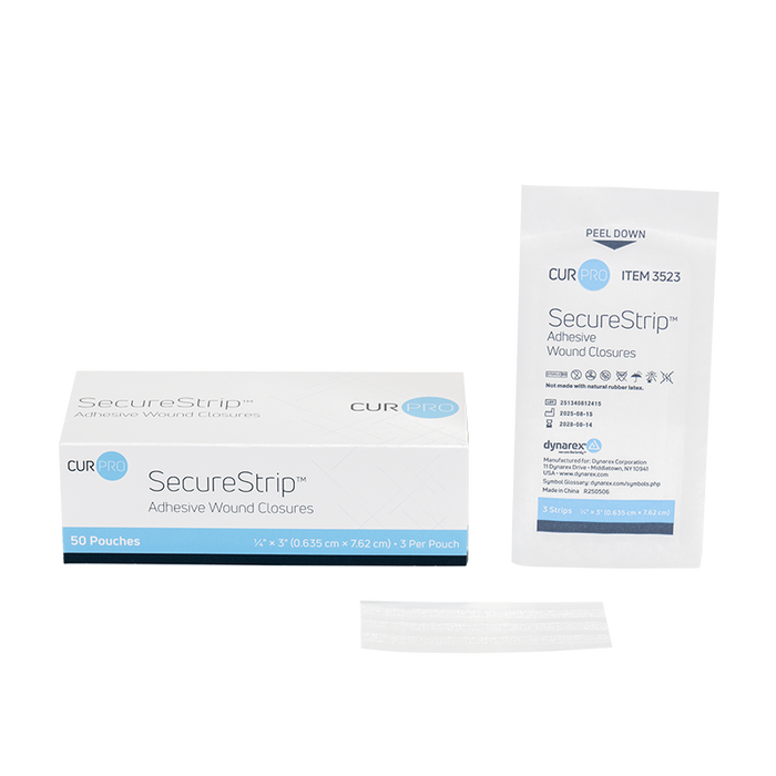 Dynarex 3523 SecureStrip Adhesive Wound Closures - Sterile, 1/4" x 3"