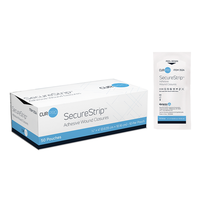Dynarex 3524 SecureStrip Adhesive Wound Closures - Sterile, 1/4" x 4"