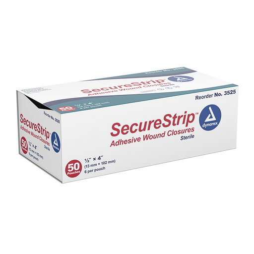 Dynarex 3525 SecureStrip Adhesive Wound Closures - Sterile, 1/2" x 4"