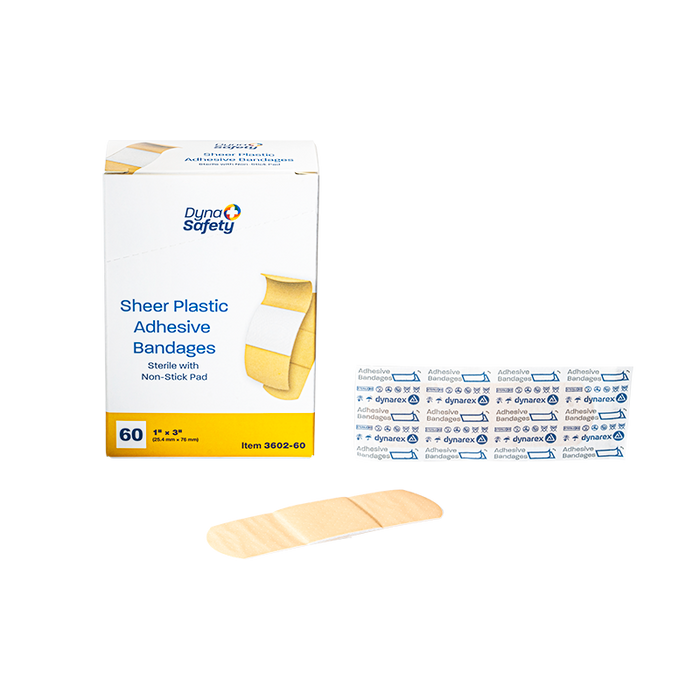 Dynarex 3602 Sheer Plastic Adhesive Bandages - Sterile, 1" x 3"