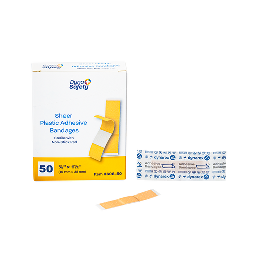 Dynarex 3608 Sheer Plastic Adhesive Bandages - Sterile, 3/8" x 1.5"