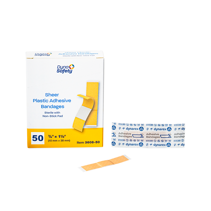Dynarex 3608 Sheer Plastic Adhesive Bandages - Sterile, 3/8" x 1.5"