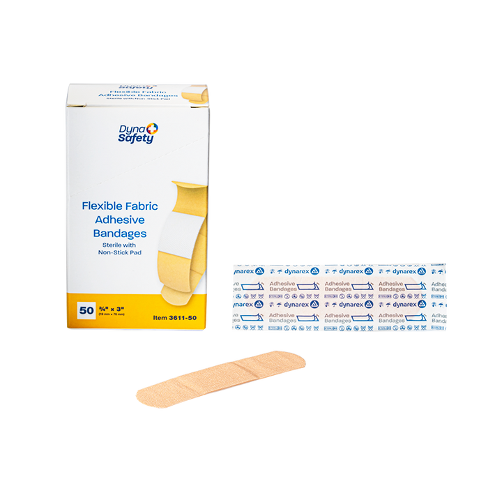 Dynarex 3611 Flexible Fabric Adhesive  Bandages - Sterile, 3/4" x 3"