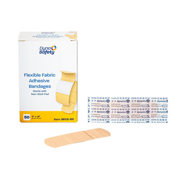 Dynarex 3612 Flexible Fabric Adhesive Bandages - Sterile, 1" x 3"