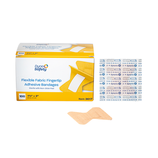 Dynarex 3617 Adhesive Flexible Fabric Bandages Fingertip - Sterile, 1 3/4" x 2"