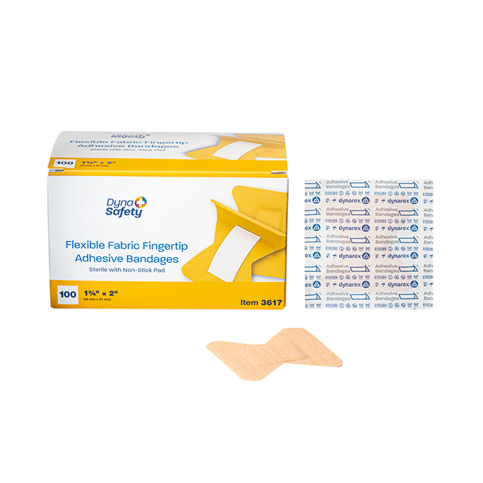 Dynarex 3617 Adhesive Flexible Fabric Bandages Fingertip - Sterile, 1 3/4" x 2"