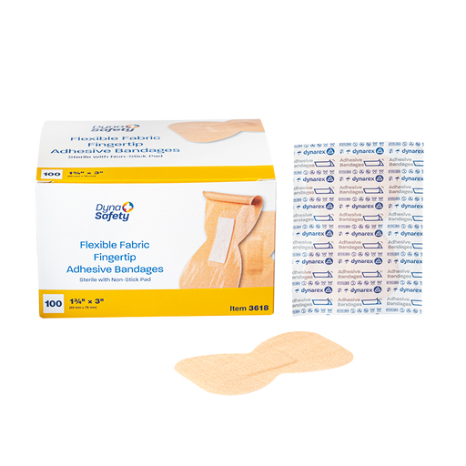 Dynarex 3618 Flexible Fabric Fingertip Adhesive Fabric Bandages - Sterile, 1 3/4" x 3"