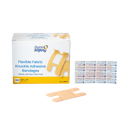 Dynarex 3619 Flexible Fabric Knuckle Adhesive Bandages - Sterile, 1 1/2" x 3"