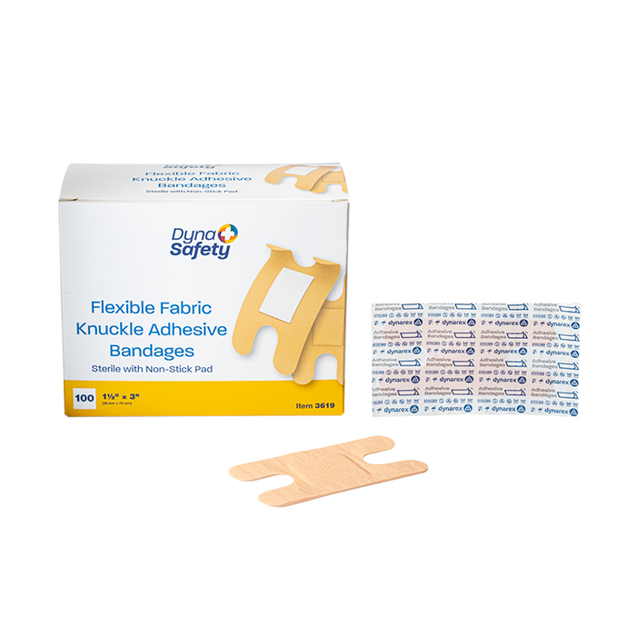 Dynarex 3619 Flexible Fabric Knuckle Adhesive Bandages - Sterile, 1 1/2" x 3"
