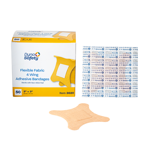 Dynarex 3620 Adhesive Fabric Bandages Four Wing - Sterile, 3" x 3"