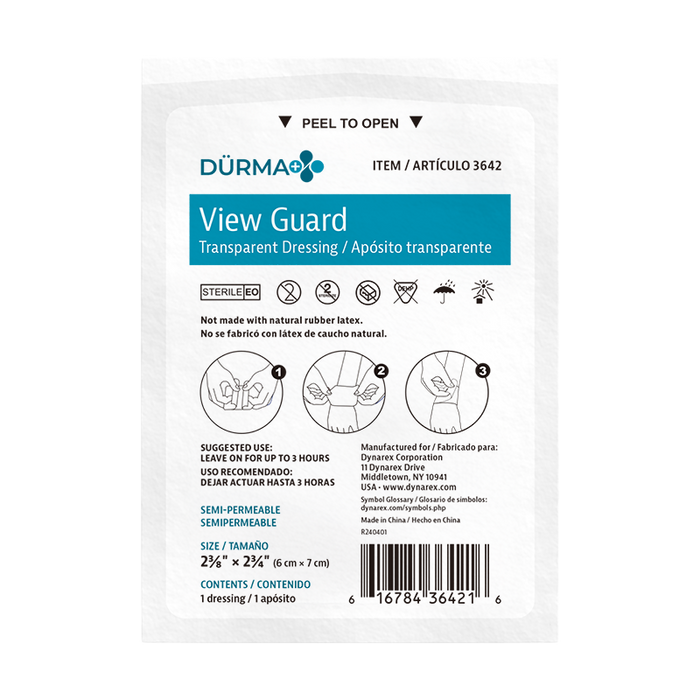 Dynarex 3642 View Guard Transparent Dressings - Sterile, 2 3/8" x 2 3/4"