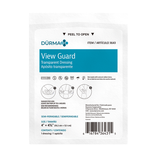 Dynarex 3643 View Guard Transparent Dressings - Sterile, 4" x 4 3/4"