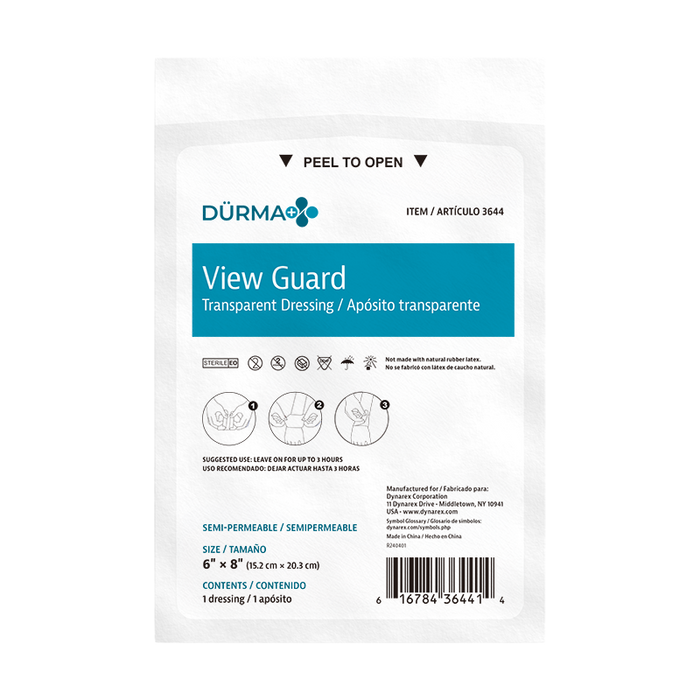 Dynarex 3644 View Guard Transparent Dressings - Sterile, 6" x 8"