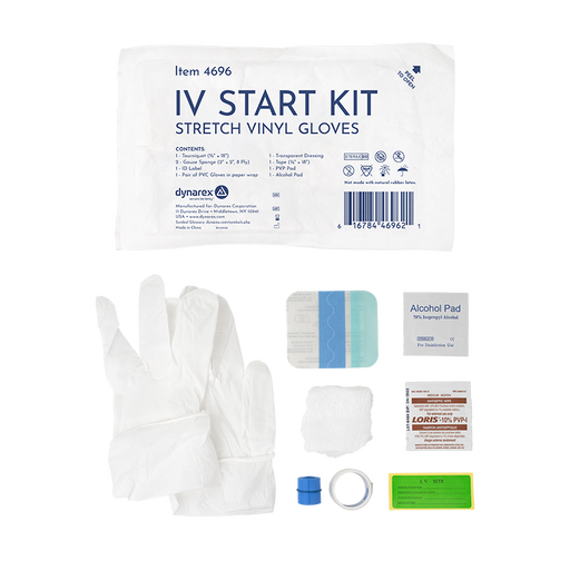 Dynarex 4696 IV Start Kit, w/ PVC Gloves