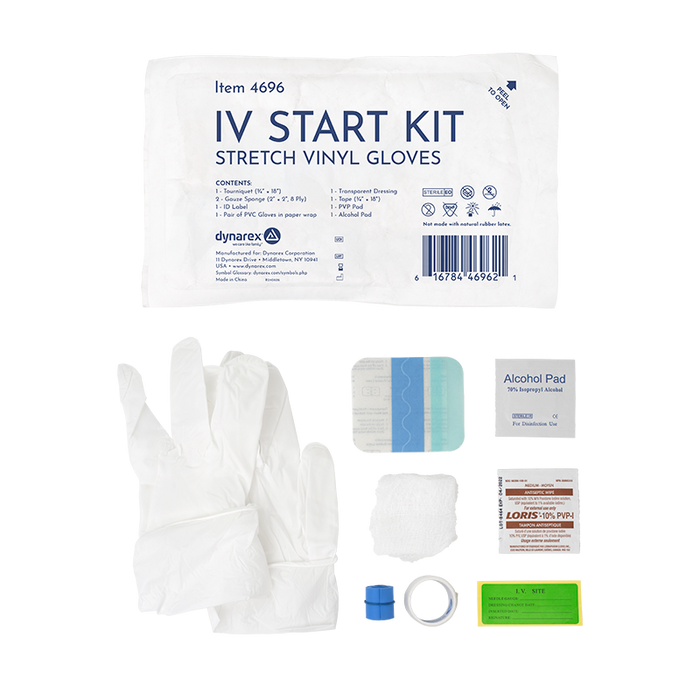 Dynarex 4696 IV Start Kit, w/ PVC Gloves