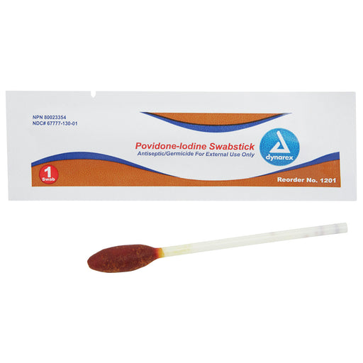 Dynarex 1201 Povidone Iodine Swabsticks, 1 Swabstick per Packet
