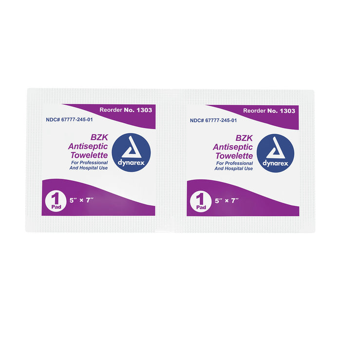 Dynarex 1303 BZK Antiseptic Towelettes, 5" x 7"