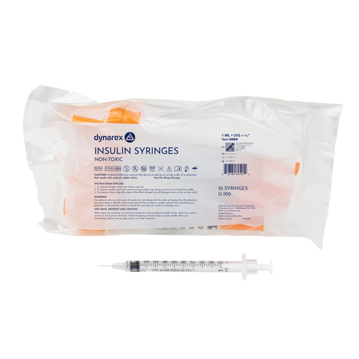 Dynarex 6959 Insulin Syringe - Non-Toxic, 31G, 5/16" Needle, 1 cc