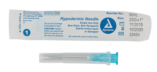 Dynarex 6970 Hypodermic Needle - Non-Toxic, 23G, 1" Needle