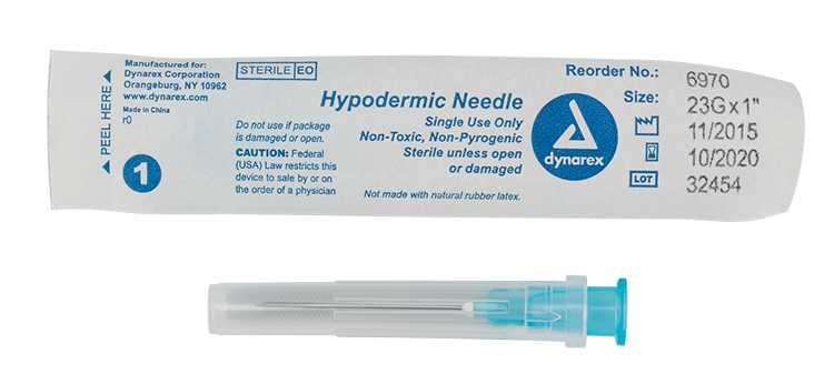 Dynarex 6970 Hypodermic Needle - Non-Toxic, 23G, 1" Needle
