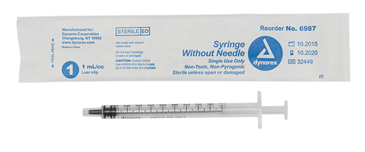 Dynarex 6987 Syringe without Needle - Non Toxic - Luer Slip, 1 cc