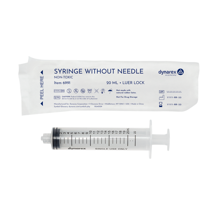 Dynarex 6991 Syringe without Needle - Non Toxic - Luer Lock, 20 cc