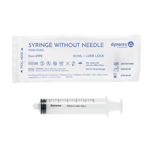 Dynarex 6992 Syringe - Luer Lock, 30 cc