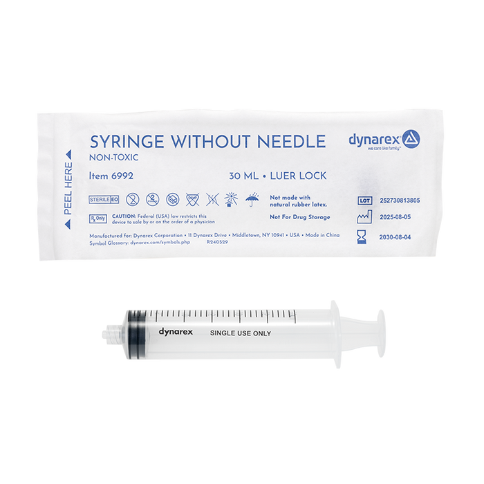 Dynarex 6992 Syringe - Luer Lock, 30 cc