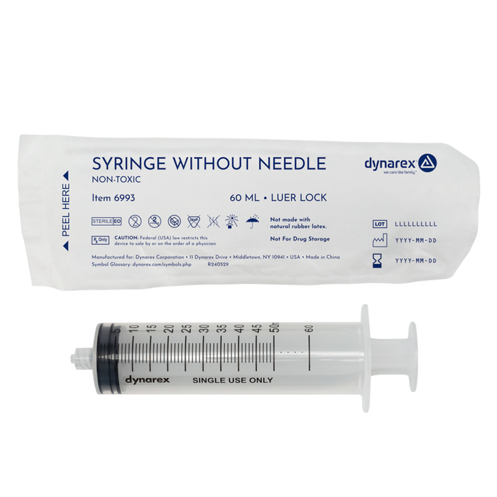 Dynarex 6993 Syringe without Needle - Non Toxic - Luer Lock, 60 cc